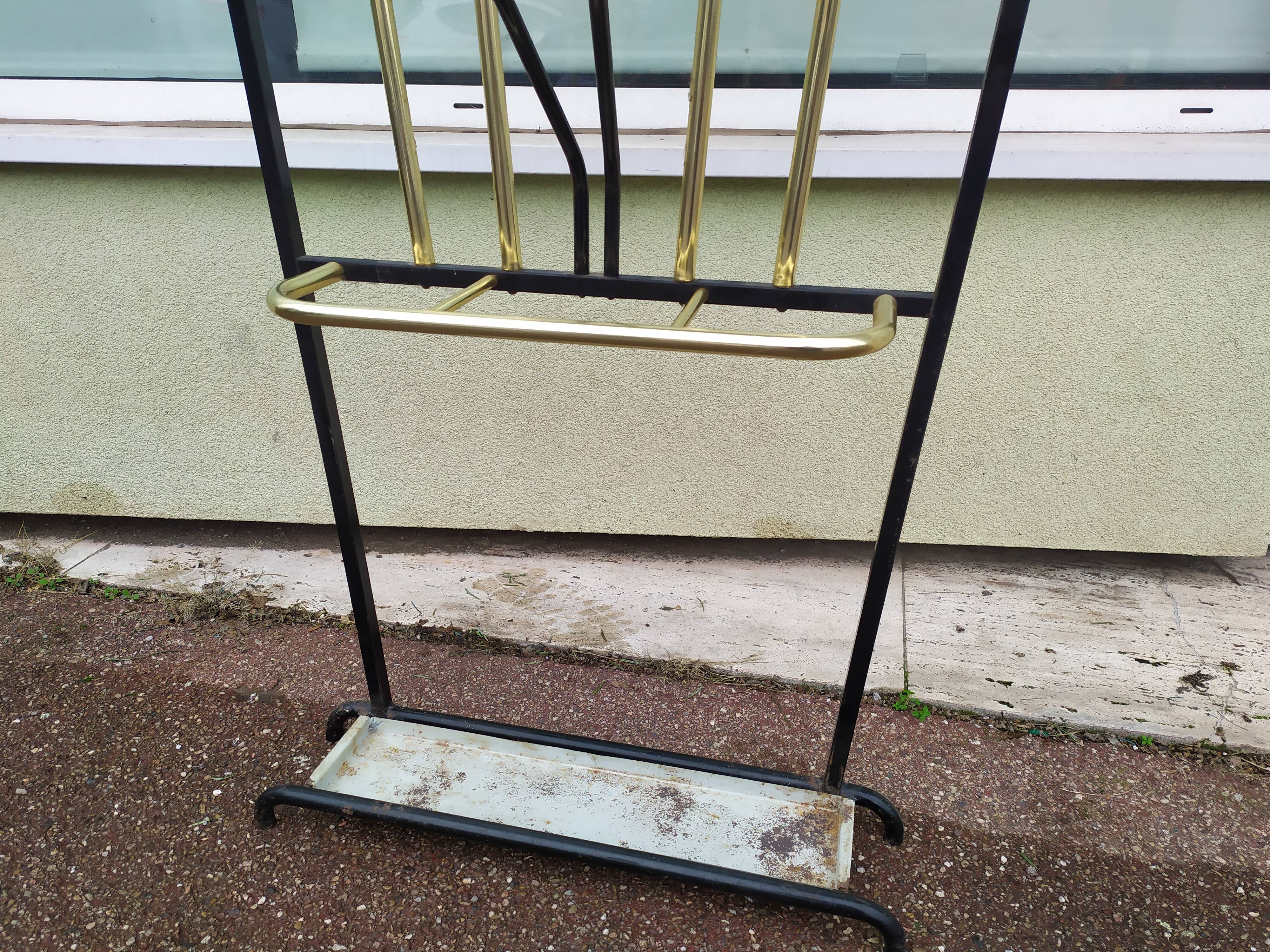 Cloakroom coat rack hat umbrella metal and vintage brass