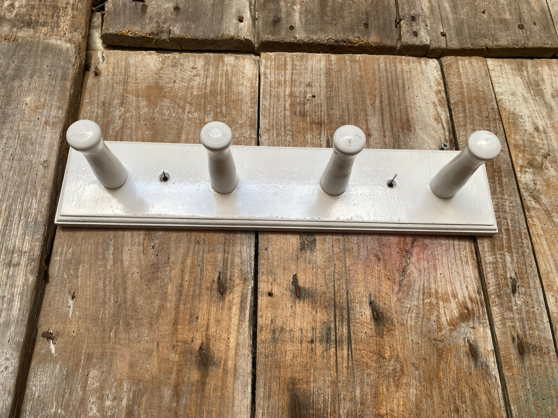 Patère Ancienne Porte Manteau Mural x4 Bois Blanc Vintage #E433