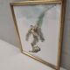 Lithography illustration bird Parus C-ruleus vintage engraving gilded frame