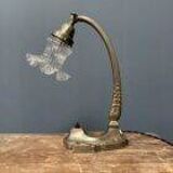 French art nouveau table lamp with transparent glass shade