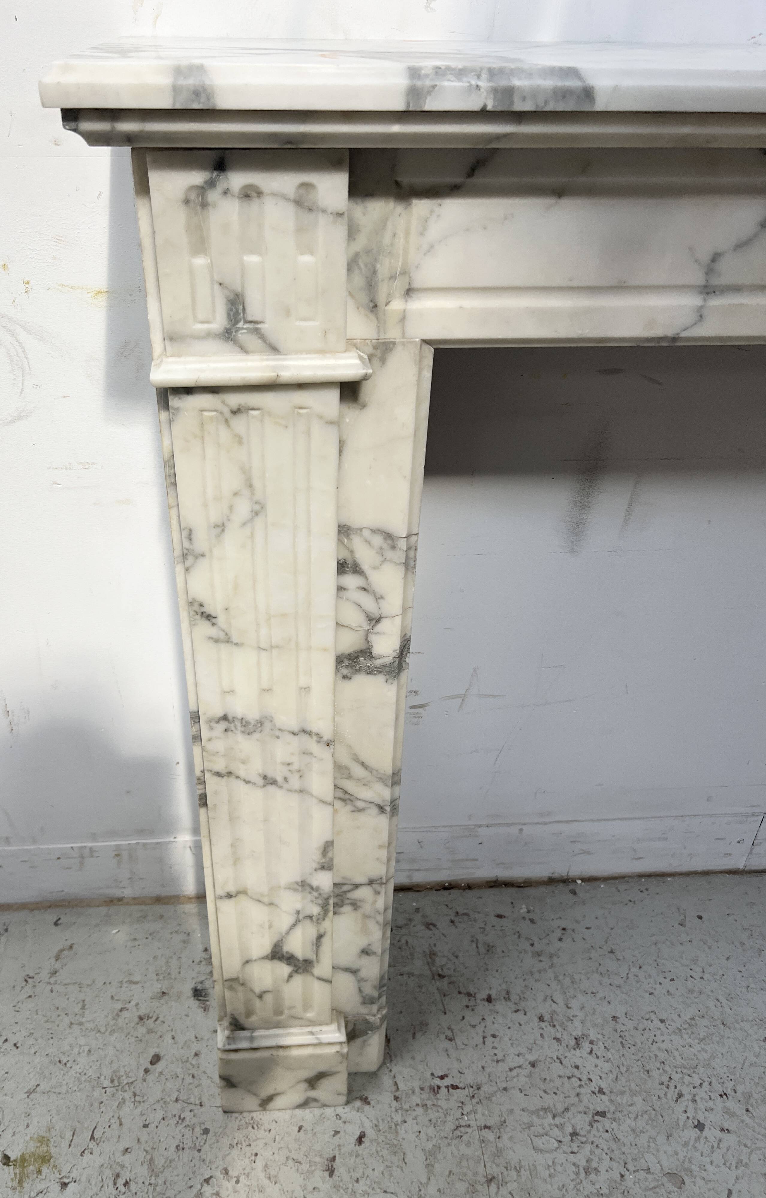 Louis XVI Style White Veined Carrara Marble Fireplace 19th Century