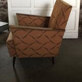 Set of 2 mid-century armchairs in walnut, brown colour - 1950s