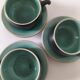 Set of three ceramic cups and saucers – crackled turquoise glaze