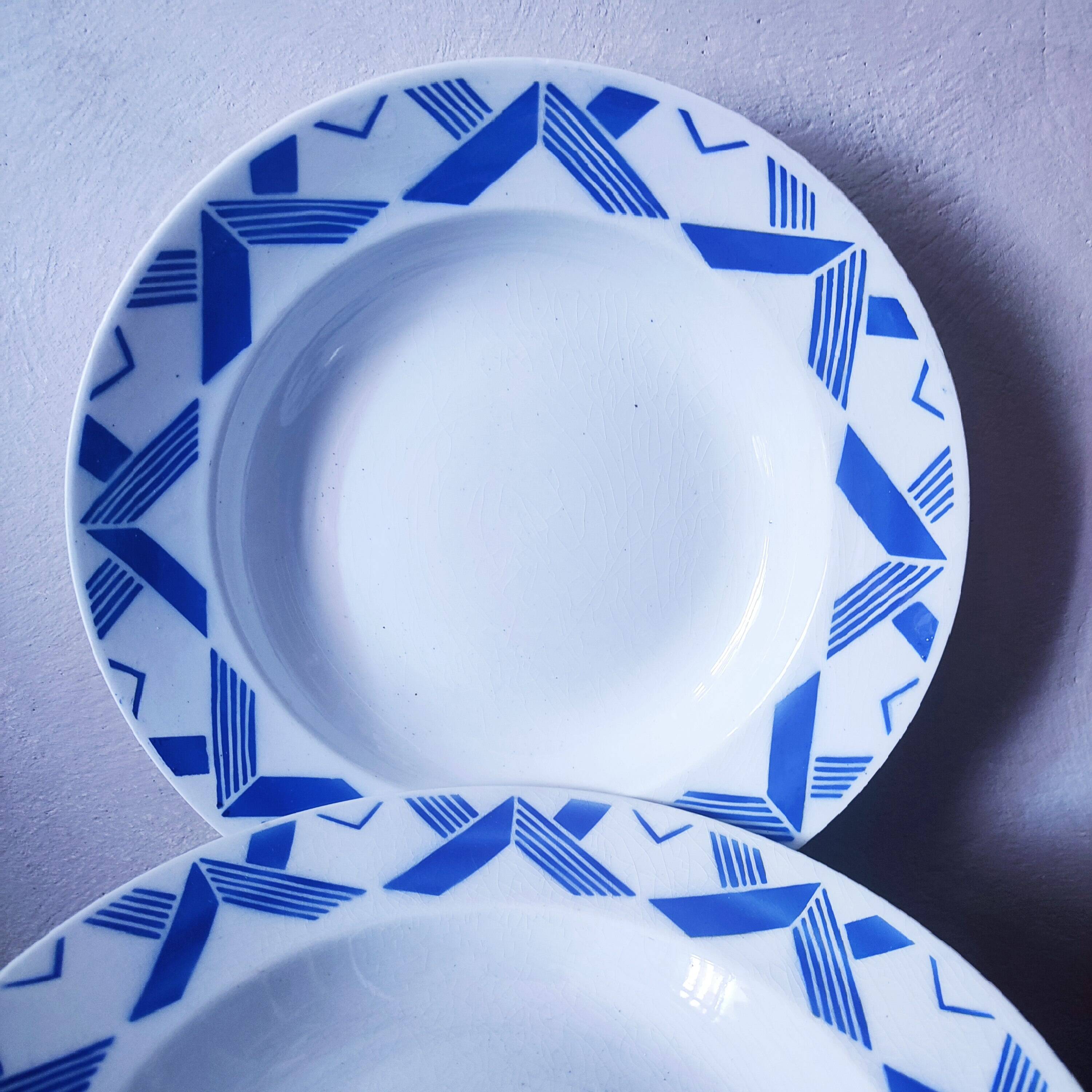 11 Art Deco earthenware soup plates by K&G Luneville