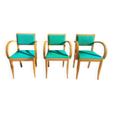 3 vintage design bridge armchairs, rounded armrests