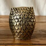 Owl vintage brass green eyes