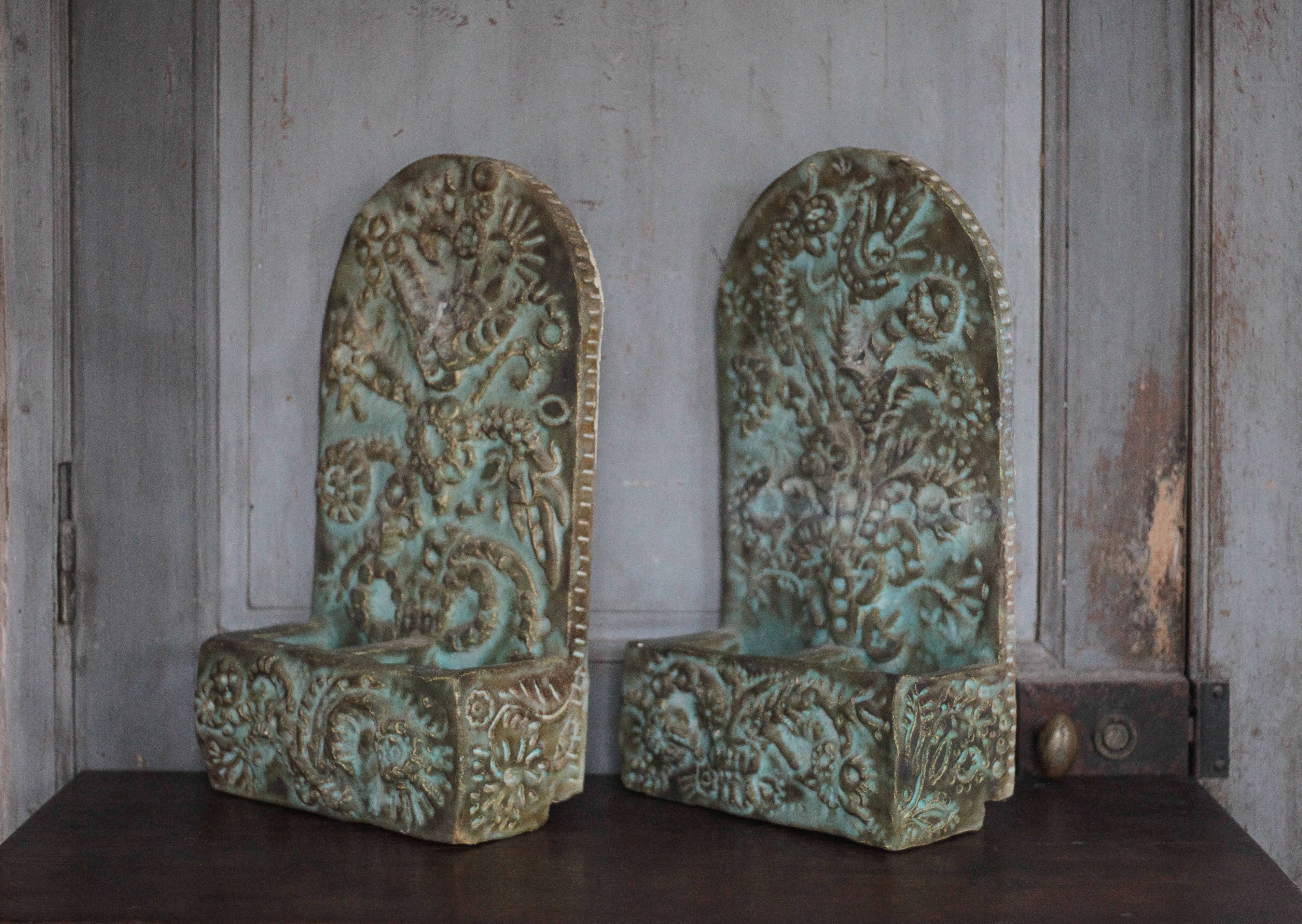 Pair of signed ceramic wall planters, pot cover