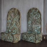 Pair of signed ceramic wall planters, pot cover