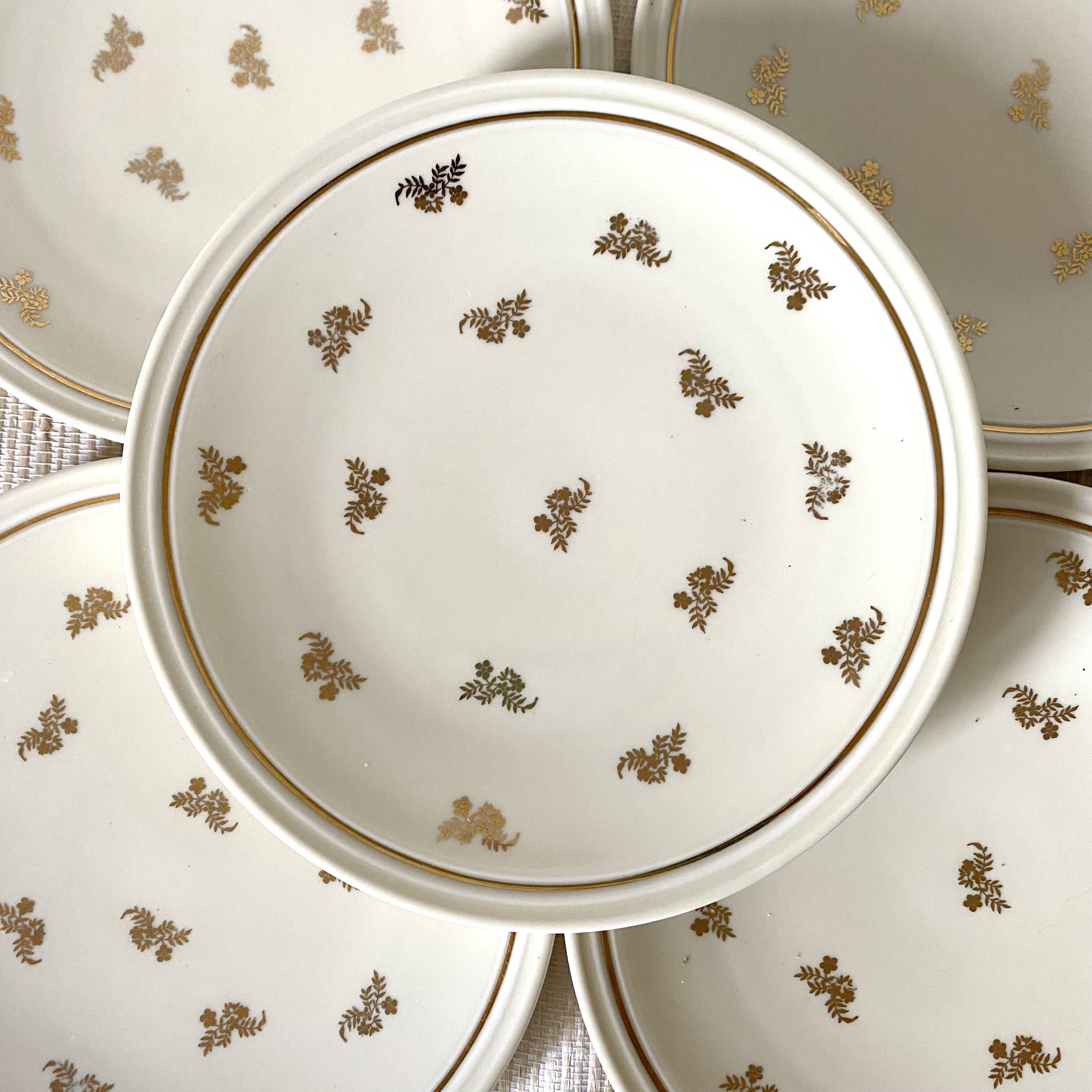 Cream and gold Limoges porcelain dessert plates