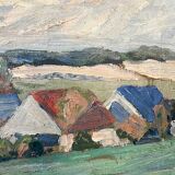 Painting “Village”, Oil on canvas signed.