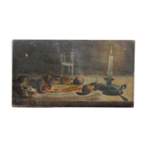 Huile sur toile peinture nature morte éclairée à la bougie