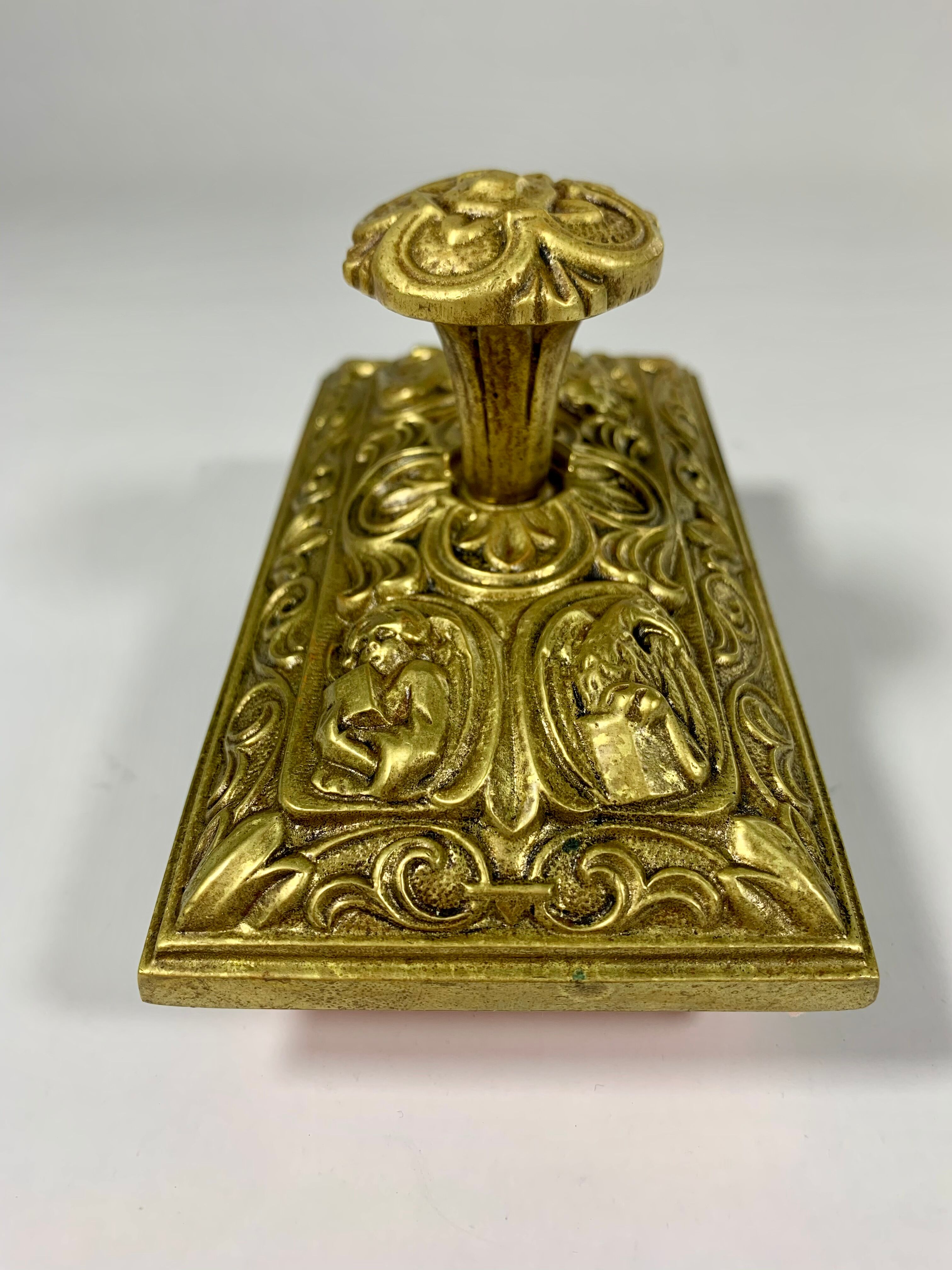Vintage writing kit - Old inkwell and neoclassical ink pad in gilded bronze XIXth
