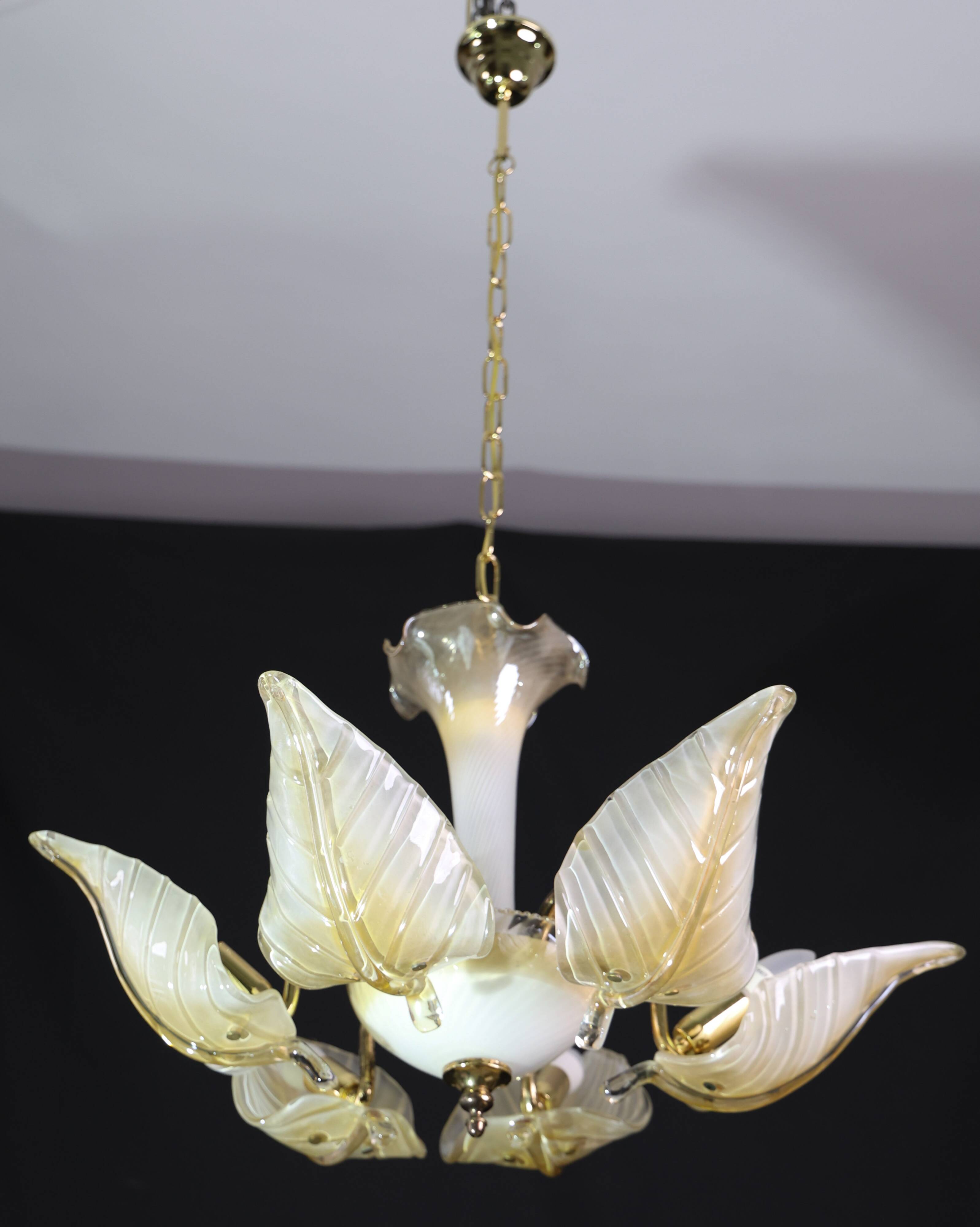 Exceptional Vintage 6-Light Gold Murano Glass Chandelier