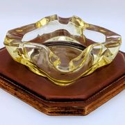 Ashtray / Catch-all Mid-Century Solid Glass Murano Style & Leather 1960