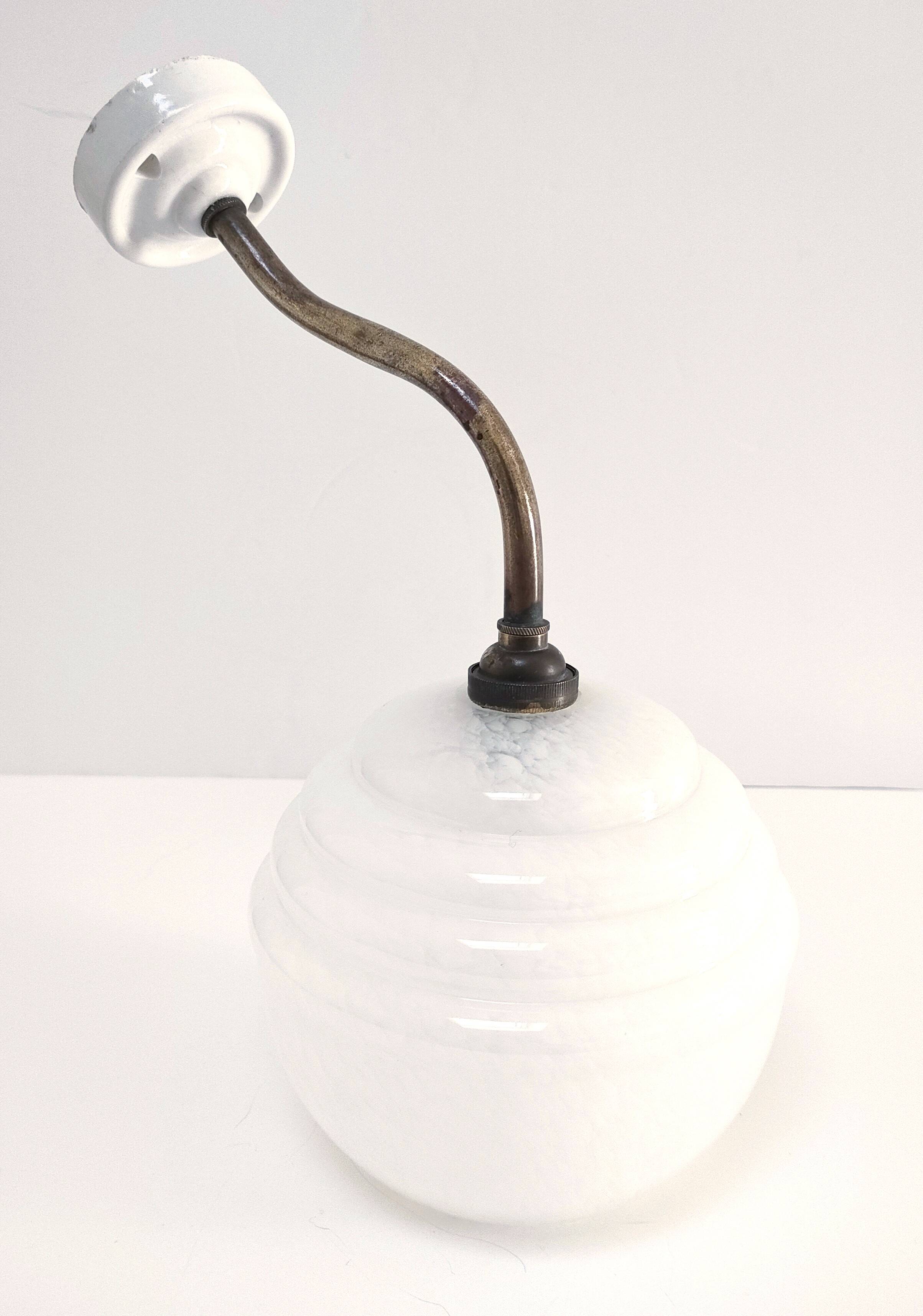 Art deco wall light clichy glass white brass porcelain