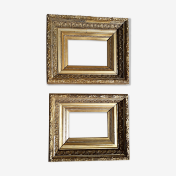 2 gilded stuccoed wooden frames decorated with bay leaves and xlXeme fine acanthus
