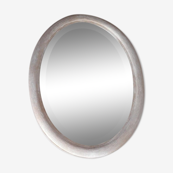 Gold brushed wood bevelled oval mirror