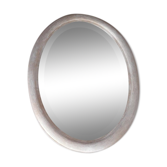 Gold brushed wood bevelled oval mirror