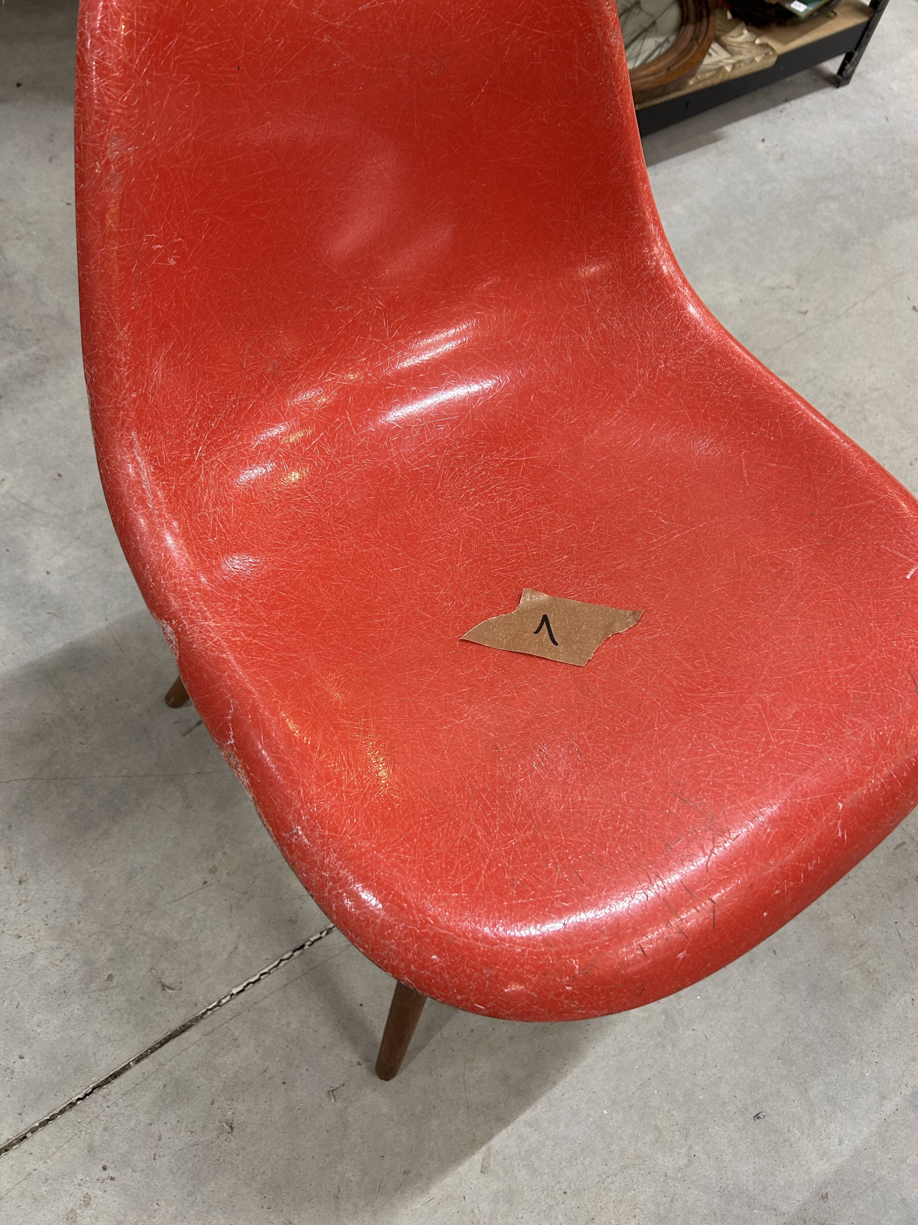 Set of 6 vintage red DSW chairs by Charles and Ray Eames