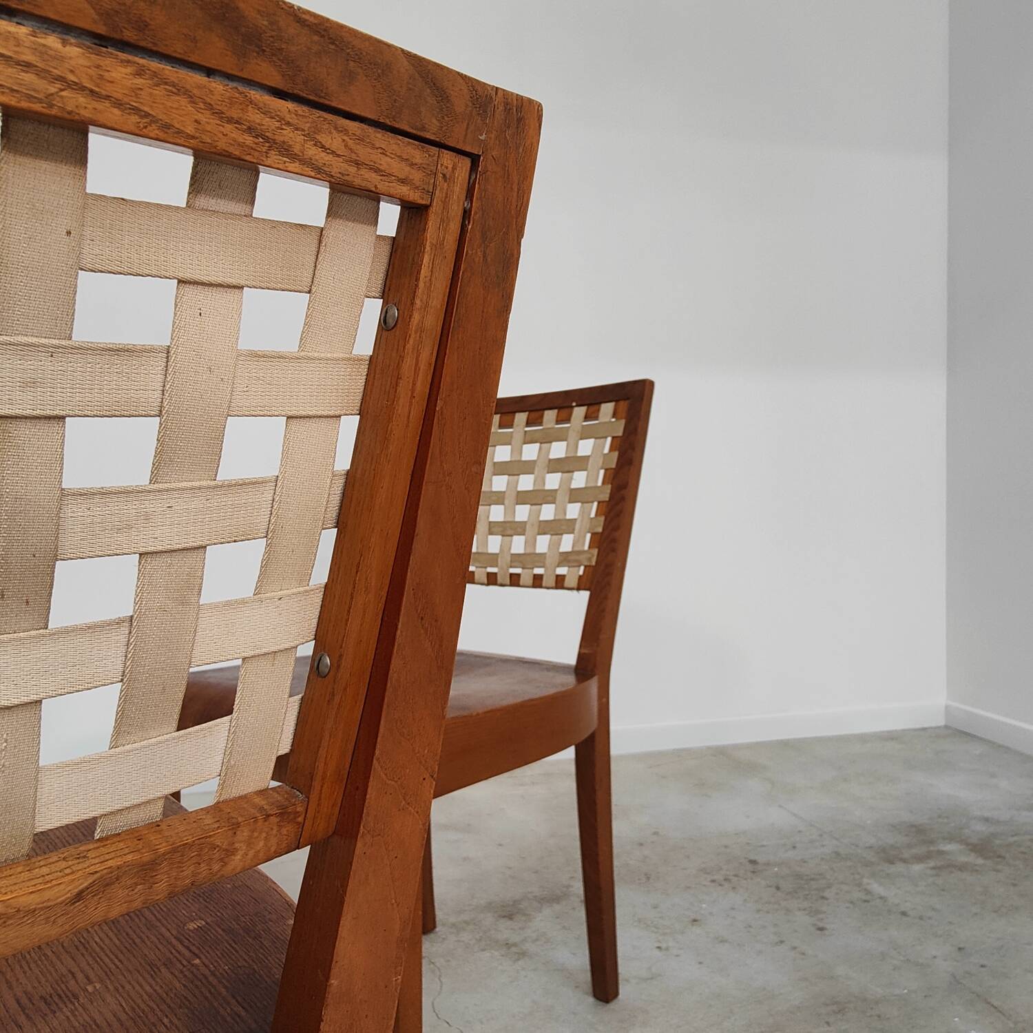 Series of 4 wood and strap chairs by Krasna Jizba Year 40