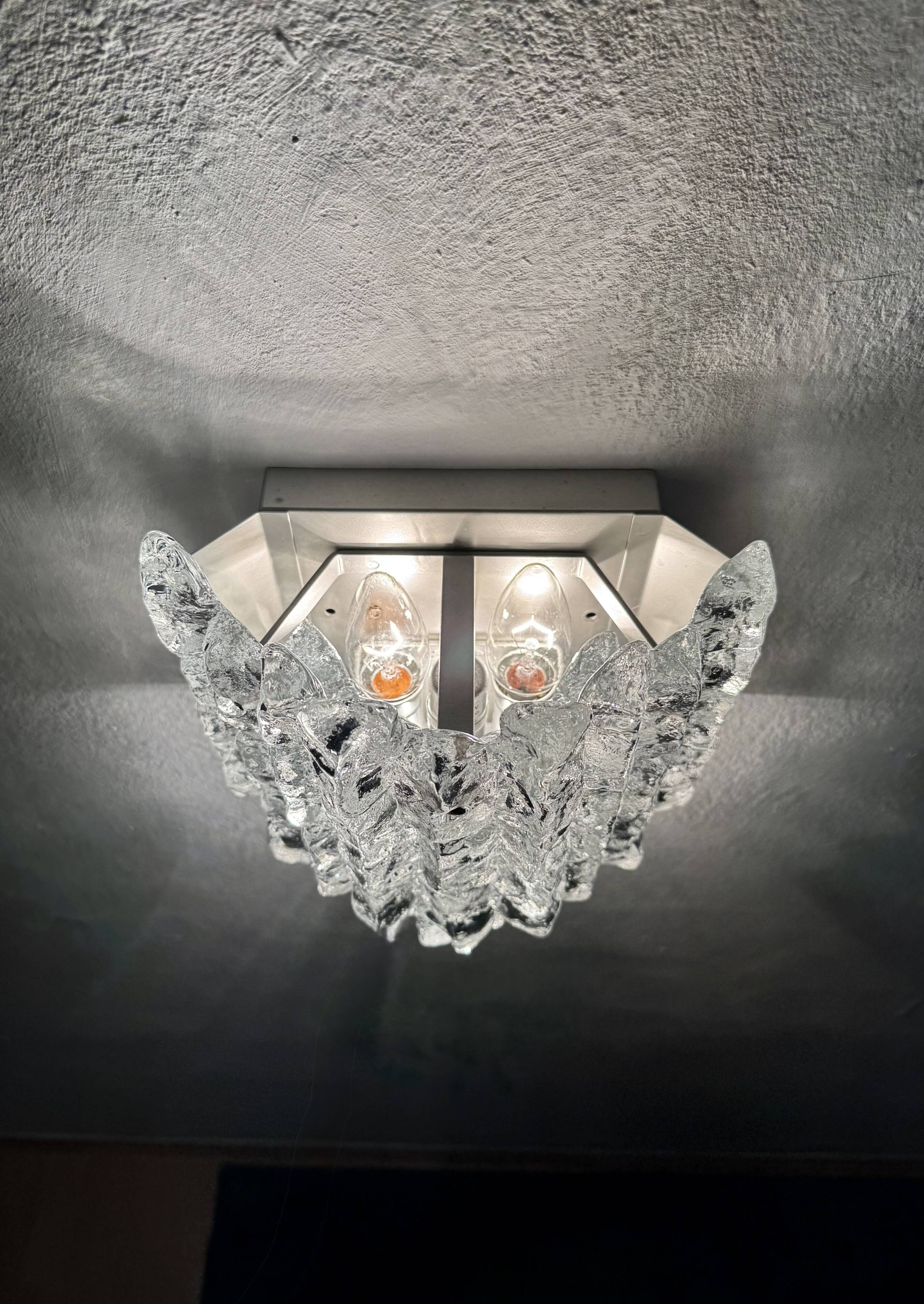 Set of 2 Austrian Ice Glass Wall Lamps by J.T. Kalmar