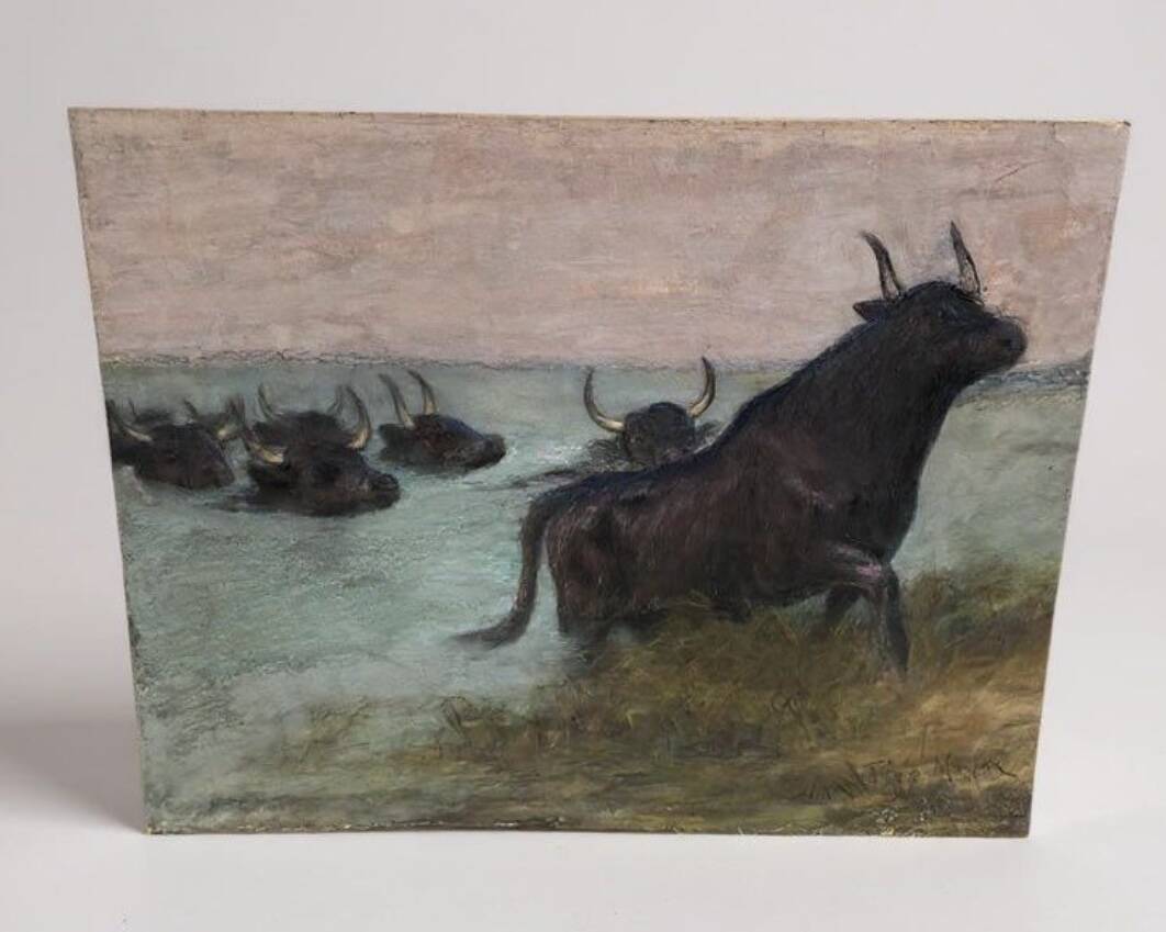 Old pastel signed Théo Mayan: "In Camargue" (early 1900)