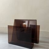 Double magazine rack in smoked plexiglass, 1970s design