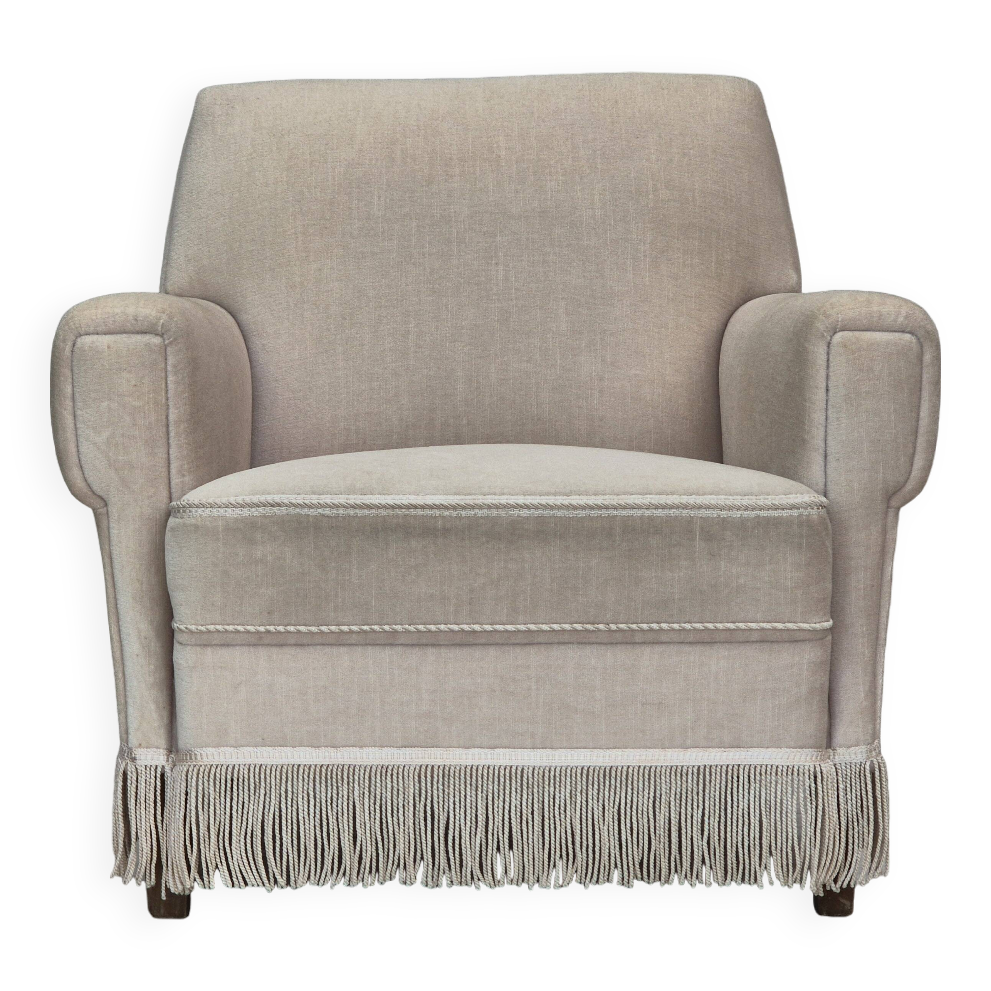 1970s, Danish vintage chair, furniture velour, ash wood, original condition.