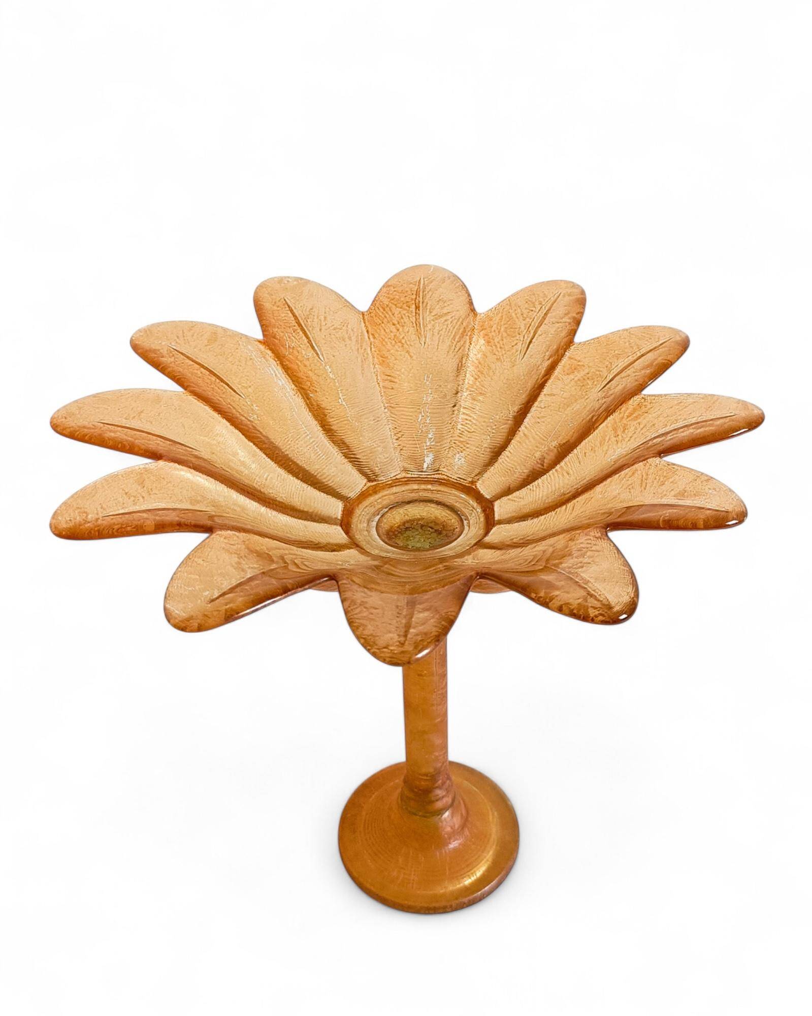 Art Nouveau Glass Compote Vase, Palm Tree Design, French, Early 20th-C