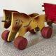 Wooden pull toy, double carriage and cart, antique toy