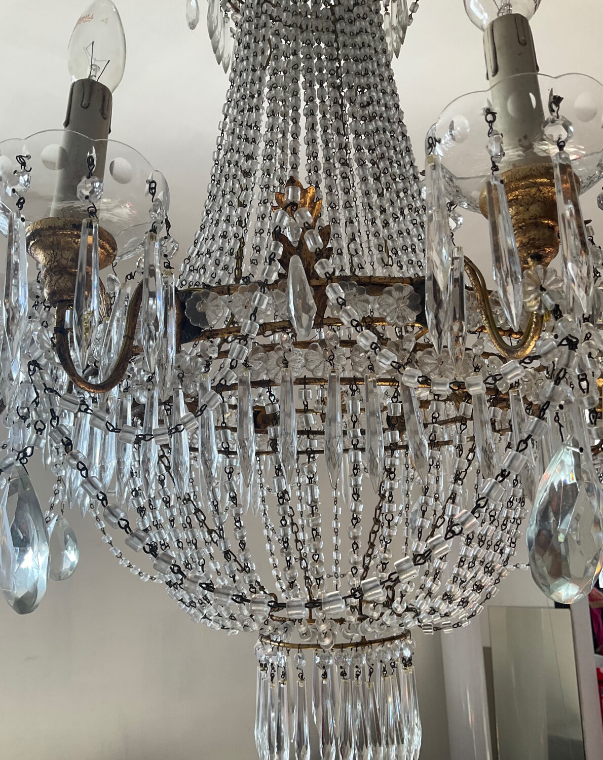 Large Montgolfière chandelier with crystal drops