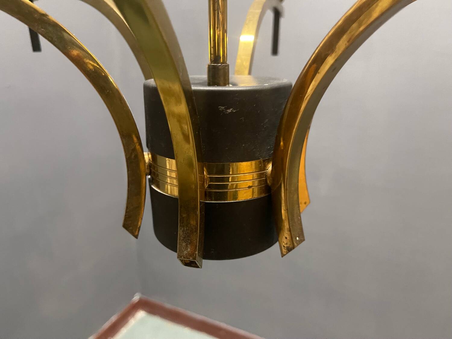 1950s Brass & Opaline Glass Six-Light Chandelier