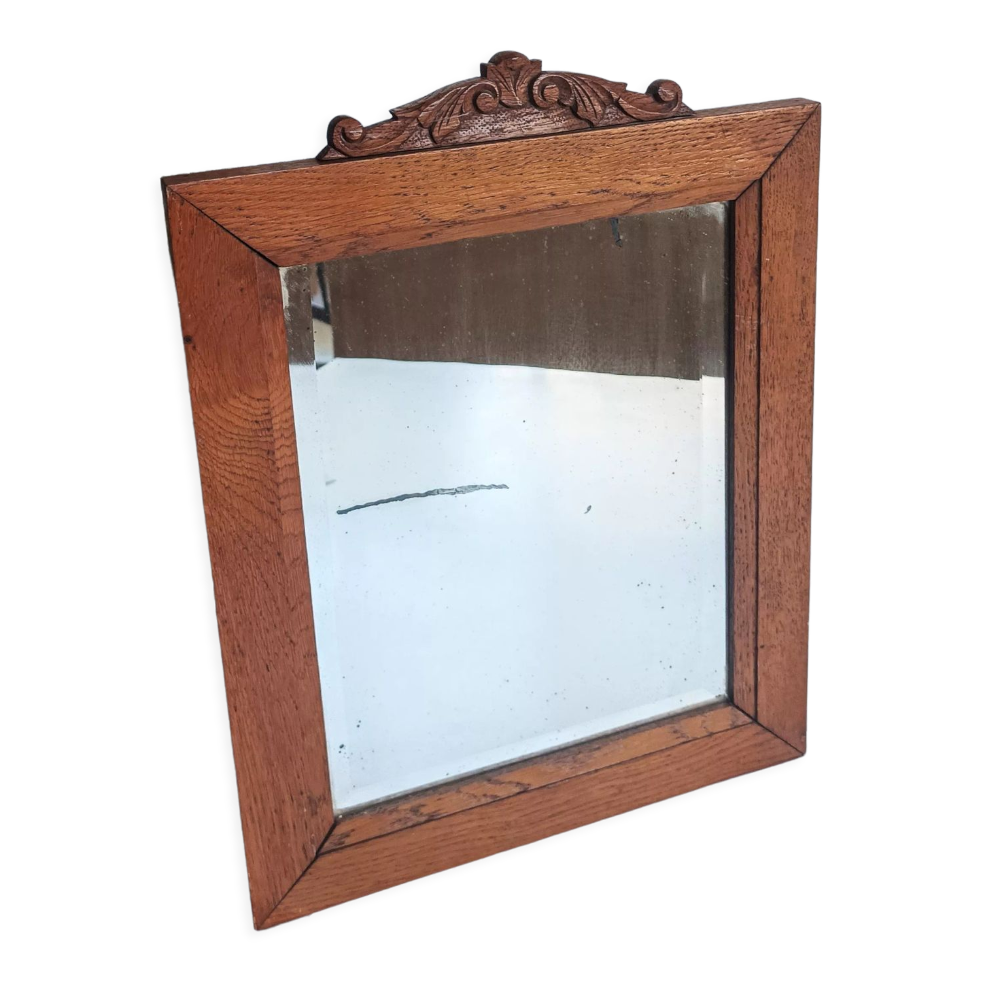 Antique bevelled mirror & carved wooden frame