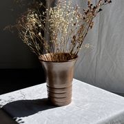 Vintage ceramic vase in glazed brown-orange with stripes H21.5 D19