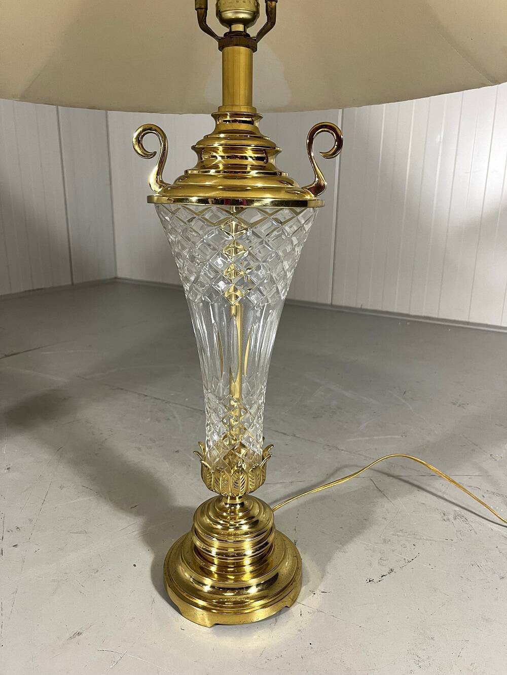 Hollywood Regency crystal & brass table lamps by Underwriters Laboratories Inc
