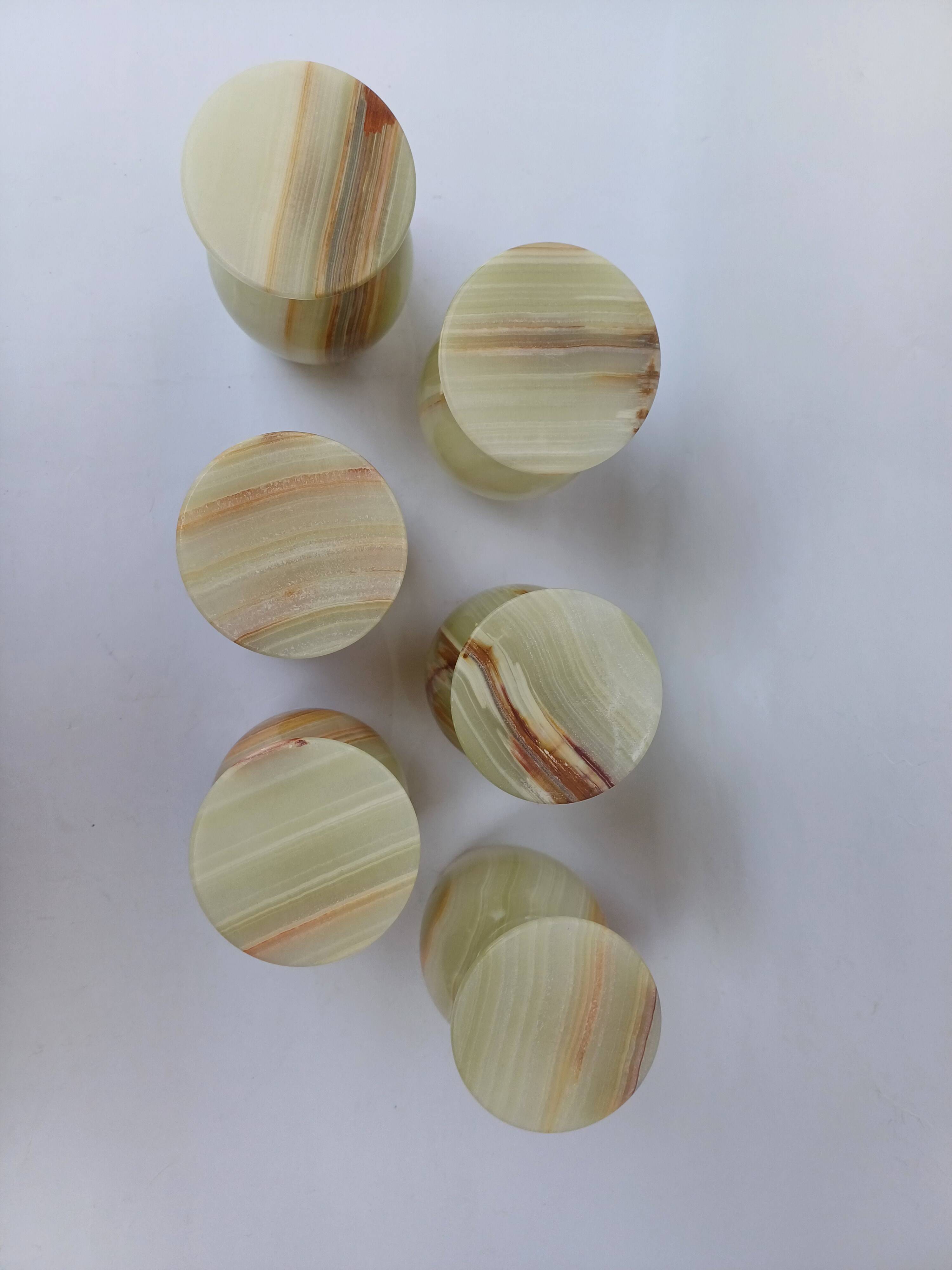 set of 6 green alabaster stone wine goblet stemmed glasses