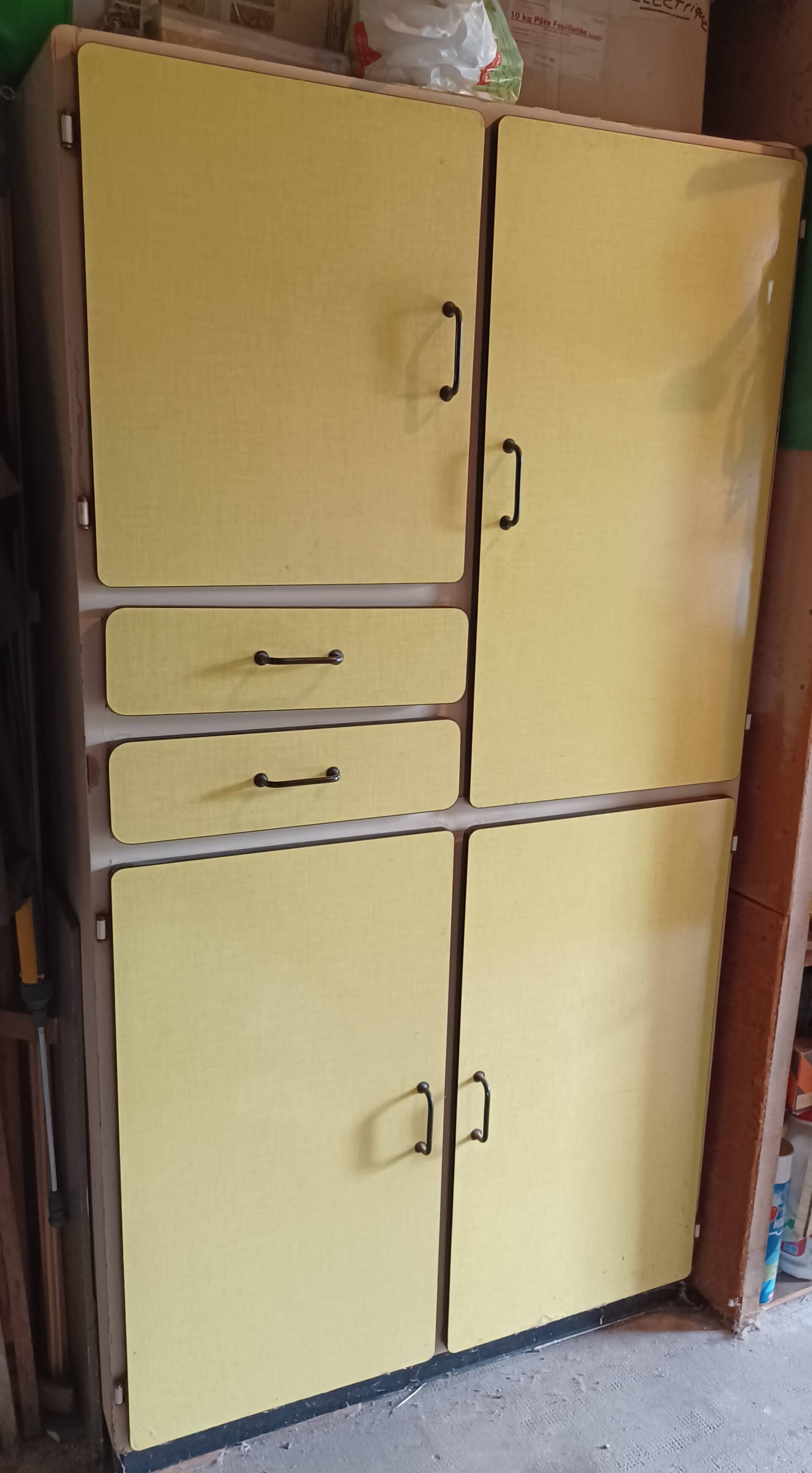 Yellow formica kitchen cabinet