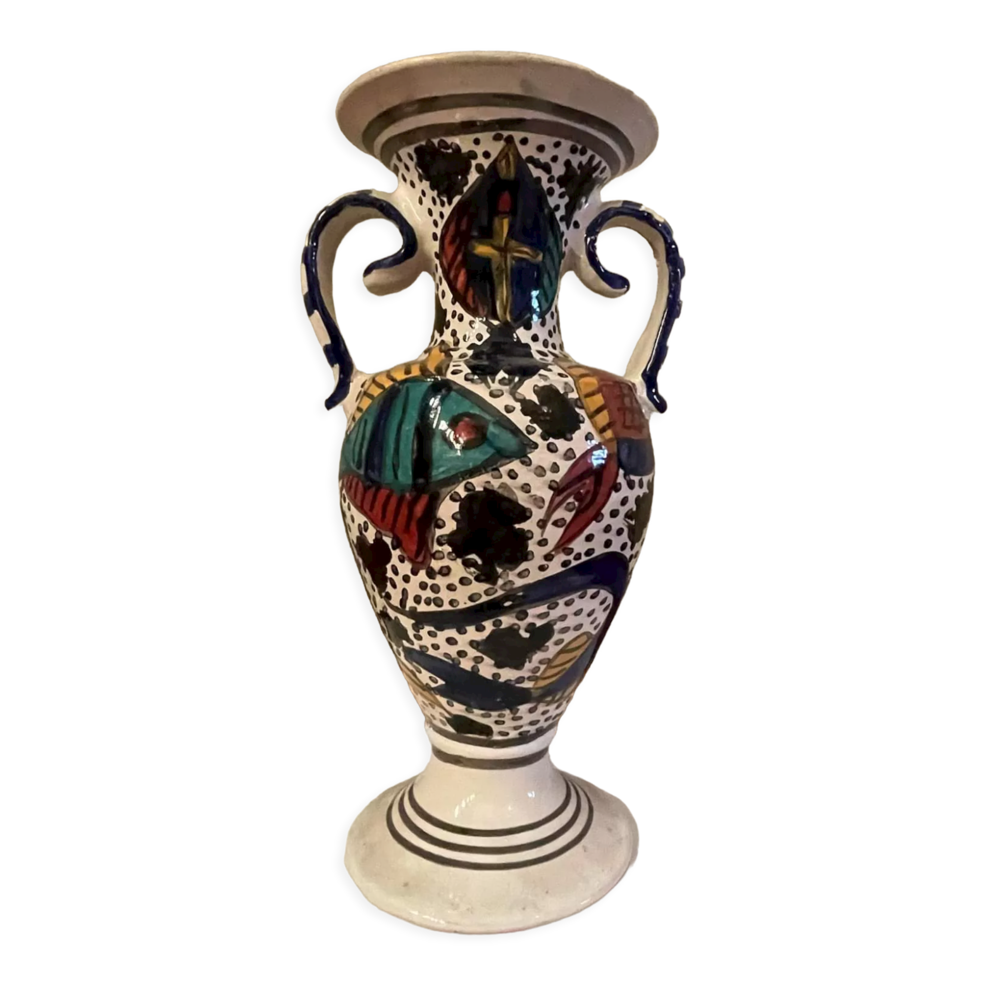 Hand-painted handcrafted vintage Tunisian vase