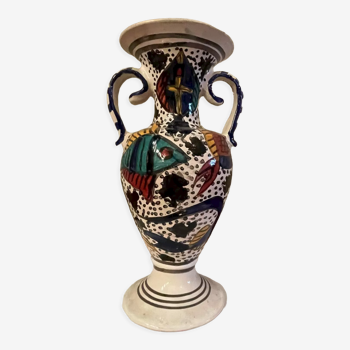 Vase tunisien vintage artisanal peint à la main
