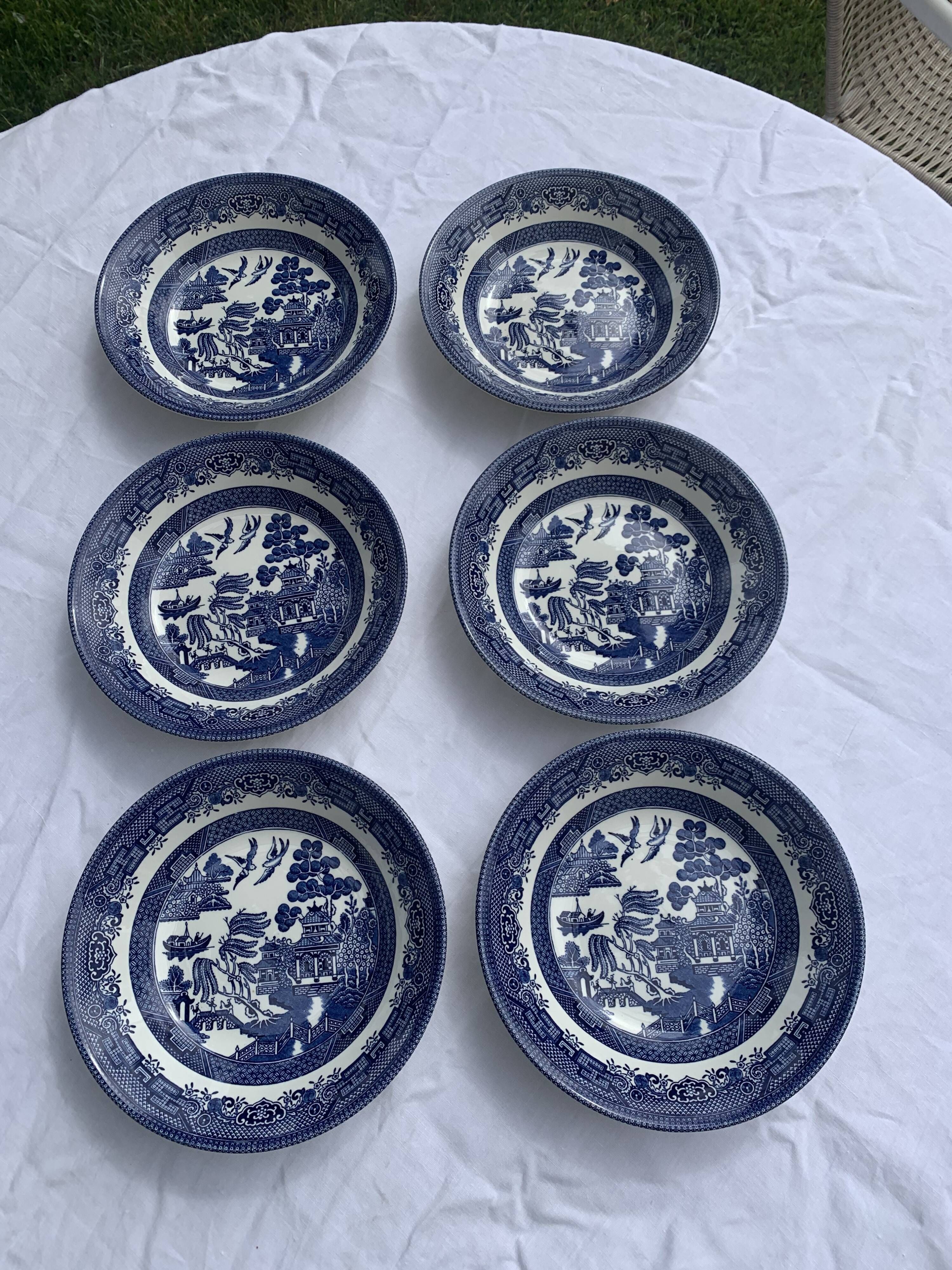 6 soup plates, Willow Churchill model, made in England, Asian landscape