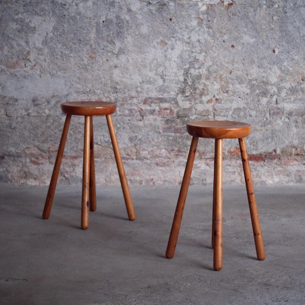Pair of beech counter stools, 1960