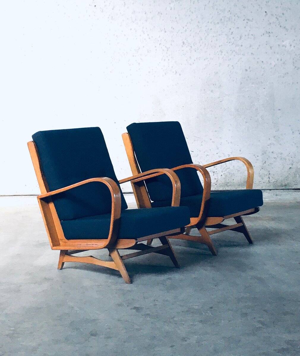 Mid-Century Modern Bentwood Lounge Chairs, Belgium, 1950s, Set of 2