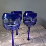 6 colored and engraved glass stemmed glasses