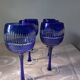 6 colored and engraved glass stemmed glasses