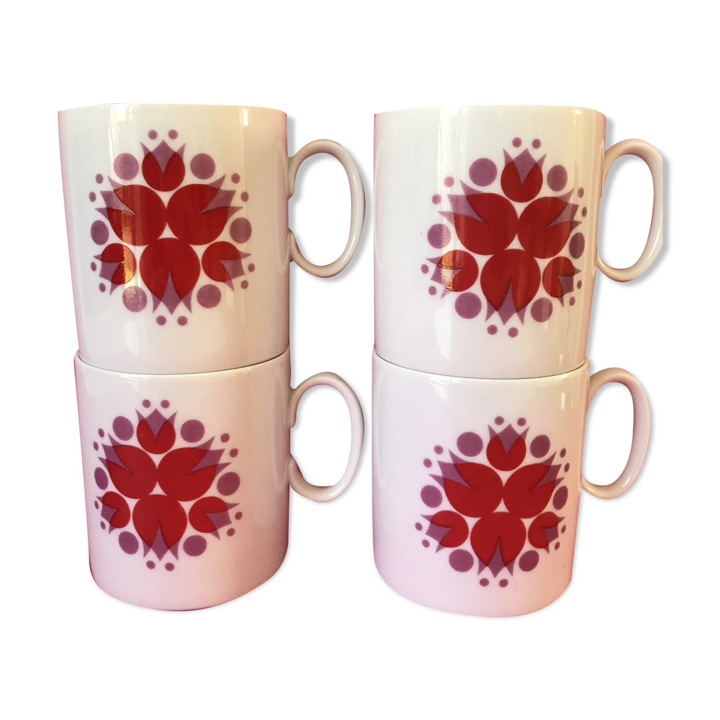 Set of 4 cups white porcelain coffee, 60s