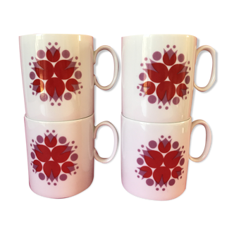 Lot de 4 tasses à café floral 60s de Thomas Germany