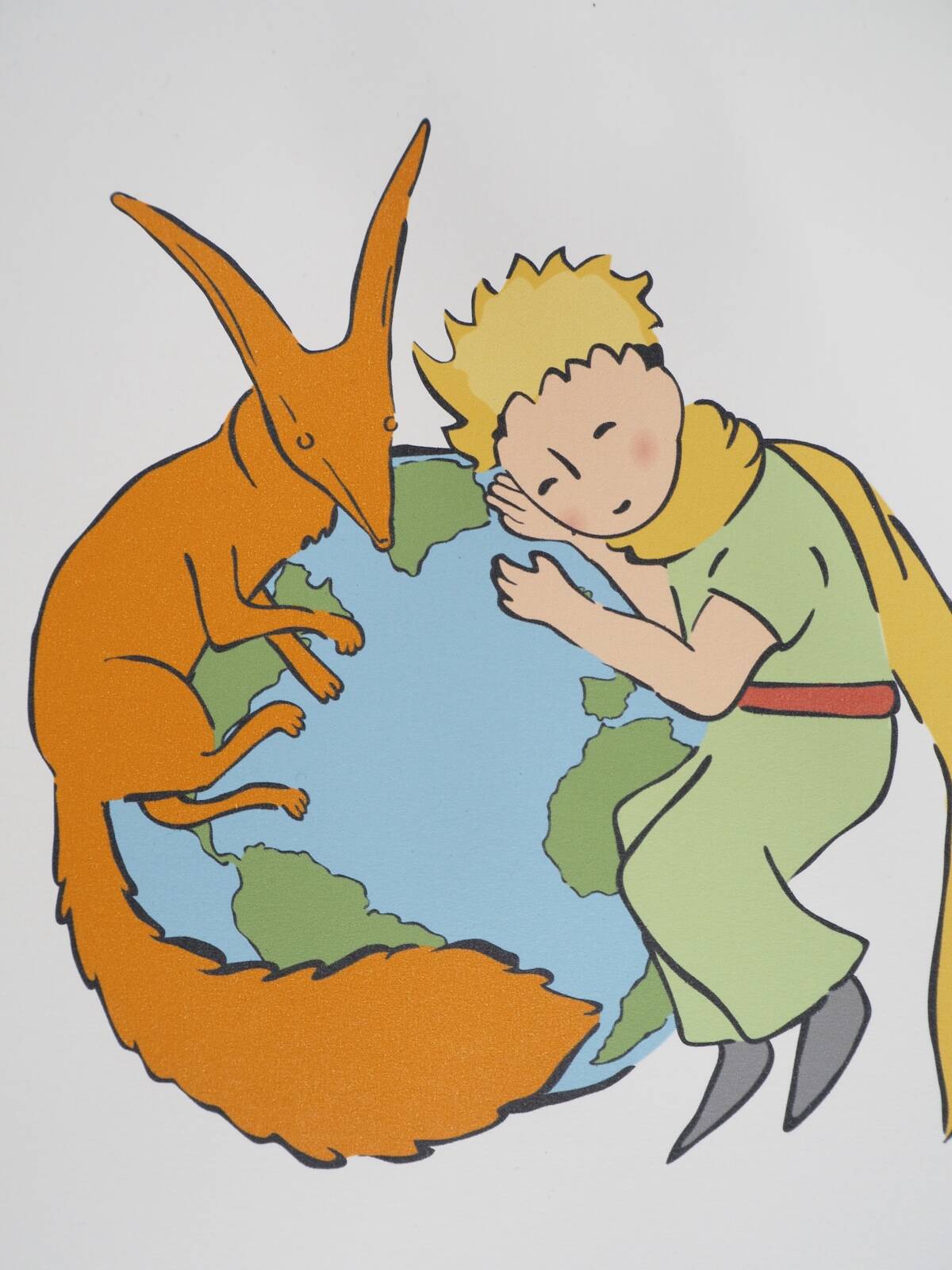 Antoine de Saint-Exupéry: The Little Prince and the Fox Protect the Earth - Lithograph