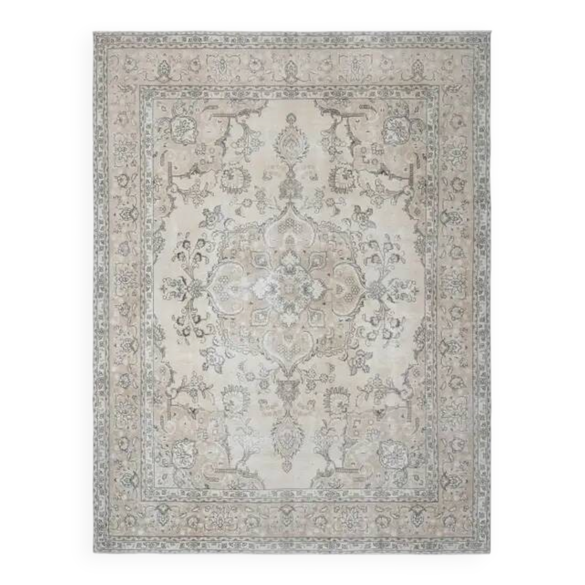 1970s Vintage Persian Handmade Wool Cotton Brown Beige Area Rug 289x381