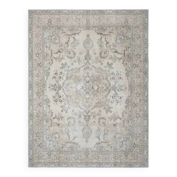 1970s Vintage Persian Handmade Wool Cotton Brown Beige Area Rug 289x381