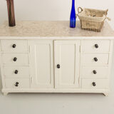 Small accent cabinet with drawers and swing doors